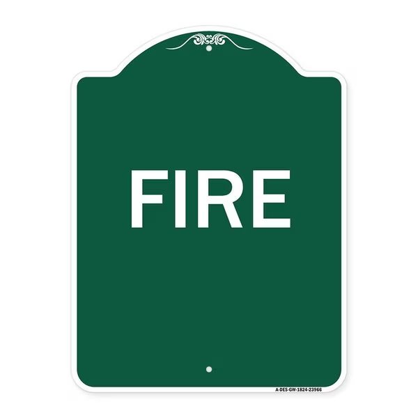Designer Series Sign-Fire, Green & White Aluminum Architectural Sign, 18